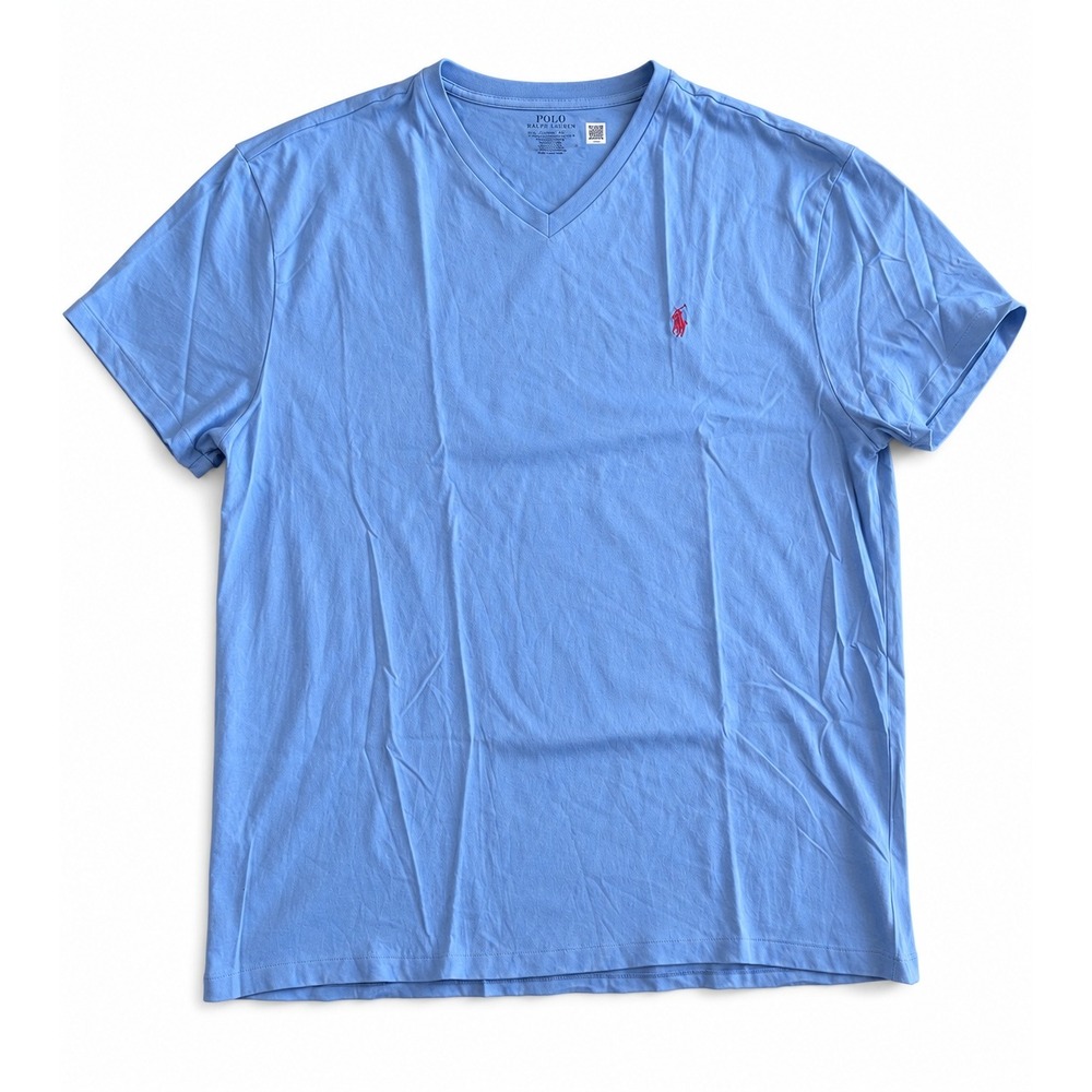 Polo Ralph Lauren Mens XL Blue V-Neck T-Shirt Classic Fit Red Pony Logo Cotton - Picture 2 of 4